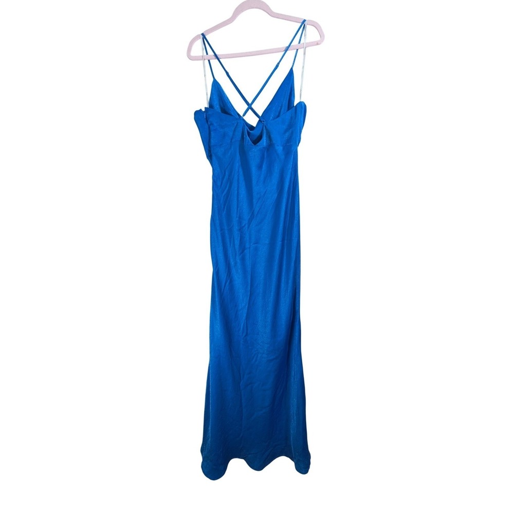 Lulus Maxi Dress Womens XL Blue Cowl Neck Satin Formal Prom Wedding Guest - Picture 4 of 6